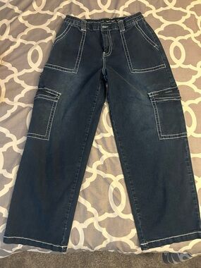 Almost Famous Black Cargo Pants with White Contrast Stitching